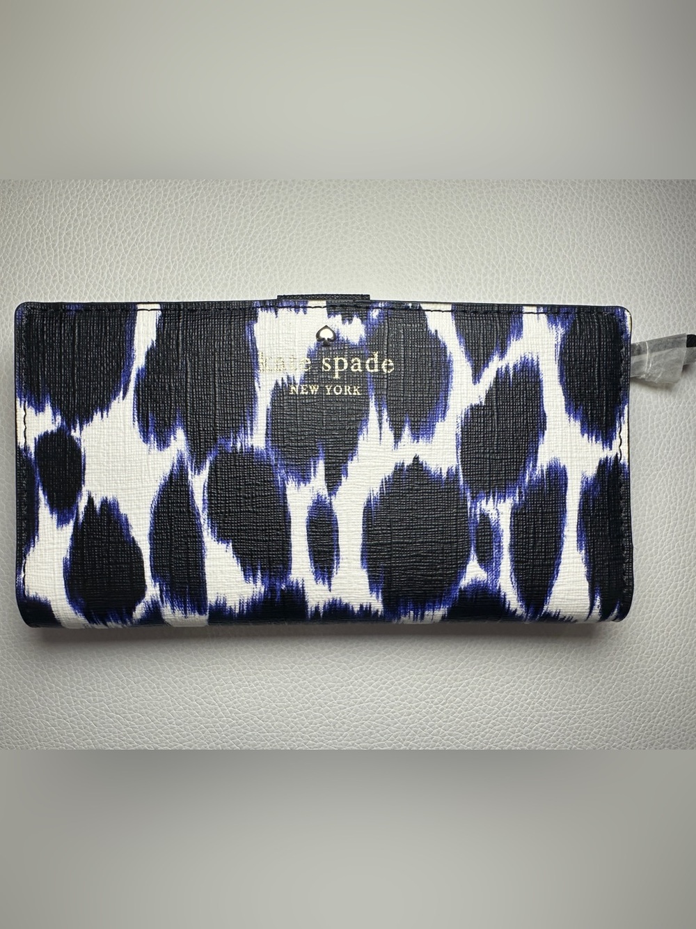 Kate Spade Blue Black Ikat Print Stacy Wallet Bifold Zip Coin Purse - NWT